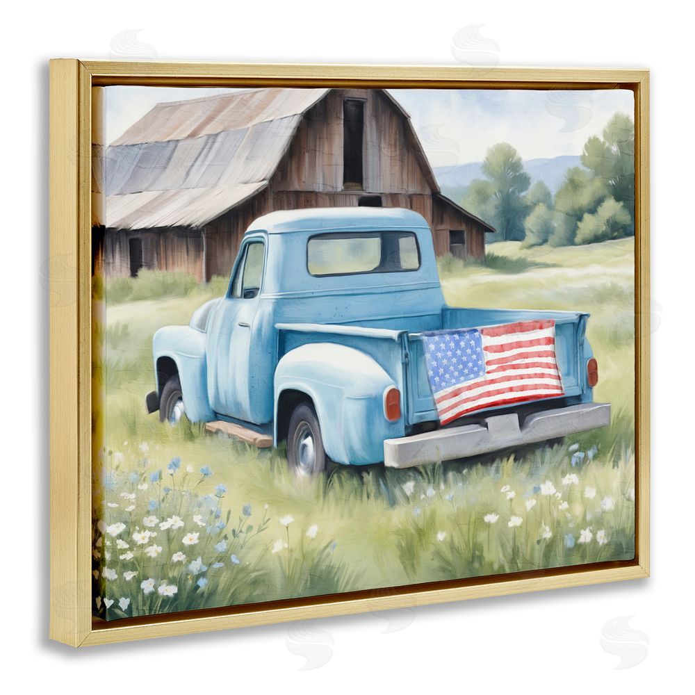 Kim Allen American Pride Truck on Farm Gold Floating Frame Canvas Wall Art Print
