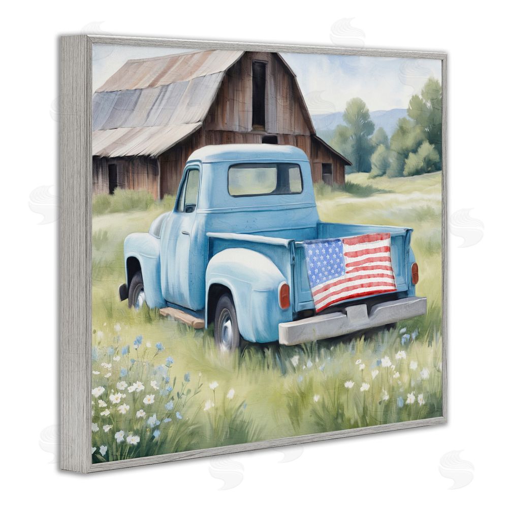 Kim Allen American Pride Truck on Farm Gray Framed Giclee Wall Art Print