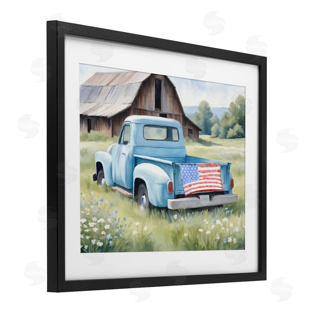 Kim Allen American Pride Truck on Farm Black Framed Print Under Glass Wall Art