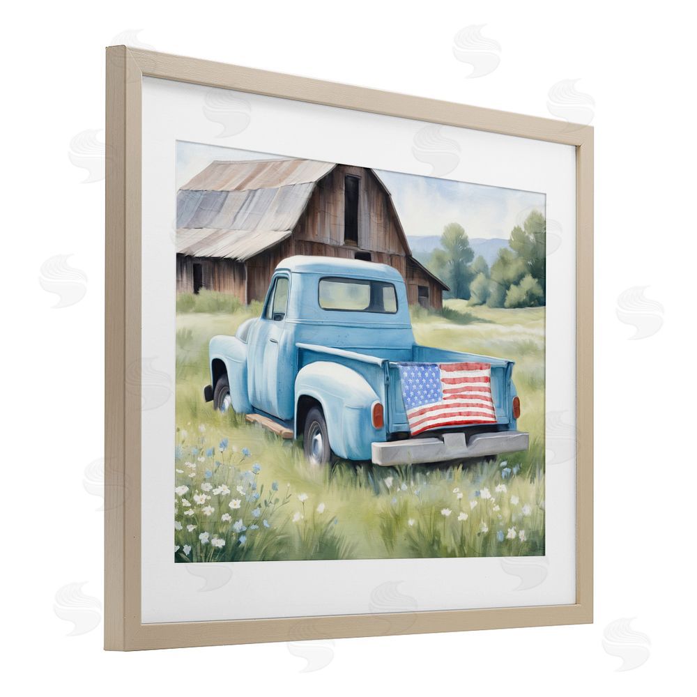 Kim Allen American Pride Truck on Farm Birch Framed Print Under Glass Wall Art