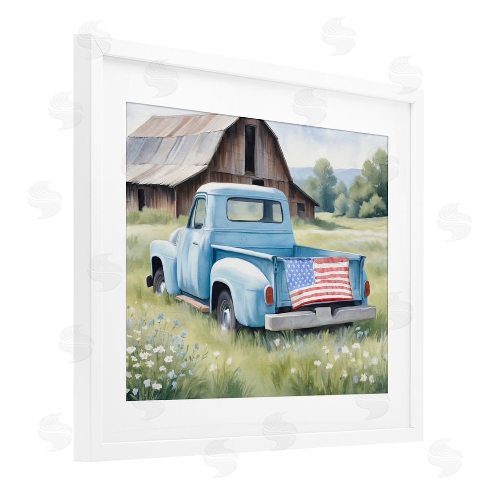 Kim Allen American Pride Truck on Farm White Framed Print Under Glass Wall Art