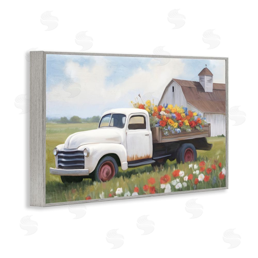 Kim Allen White Delivery Floral Truck Gray Framed Giclee Wall Art Print