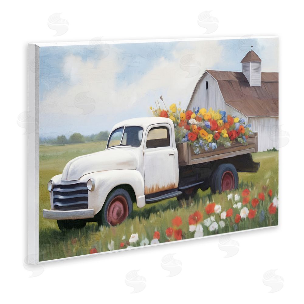 Kim Allen White Delivery Floral Truck Wall Plaque Art Print