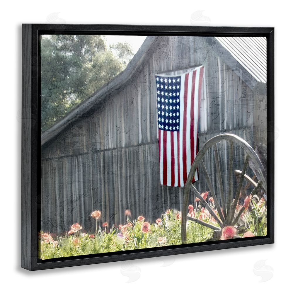 Kim Allen USA Wagon Wheel Barn Black Floating Frame Canvas Wall Art Print