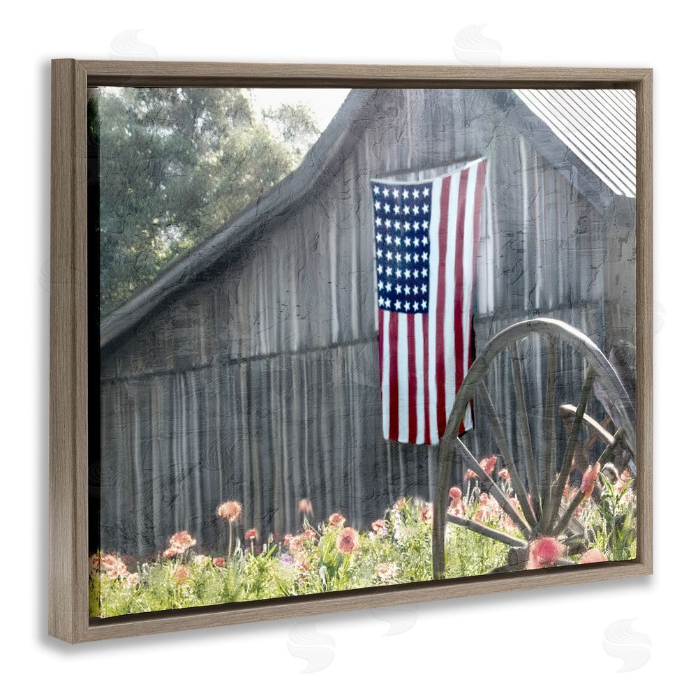 Kim Allen USA Wagon Wheel Barn Brown Floating Frame Canvas Wall Art Print