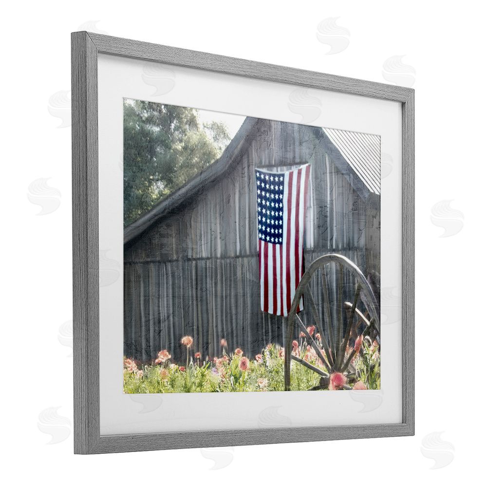 Kim Allen USA Wagon Wheel Barn Gray Framed Print Under Glass Wall Art