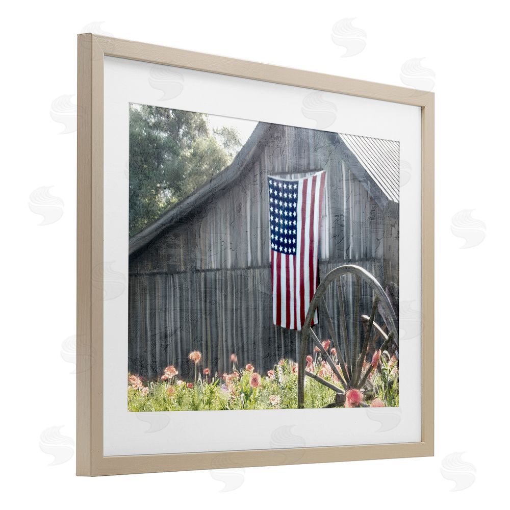 Kim Allen USA Wagon Wheel Barn Birch Framed Print Under Glass Wall Art