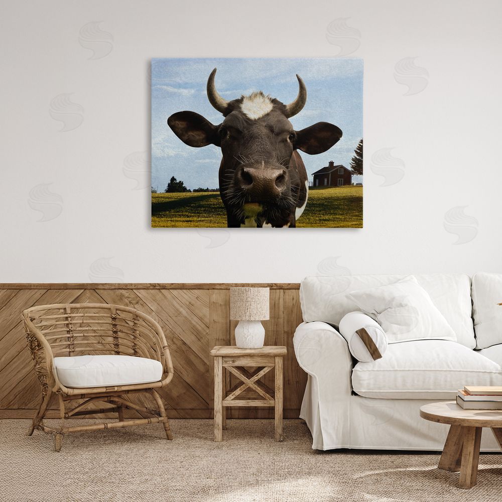 Marcus Prime Farm Cow with Curved Horns Canvas Wall Art Print in Room
