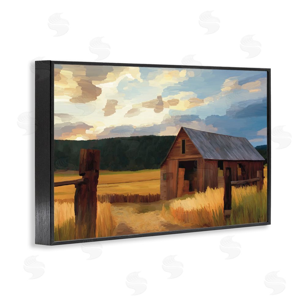 Renel Peters Harvest Time Autumn Barn Black Framed Giclee Wall Art Print