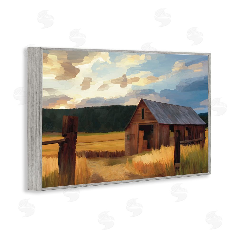 Renel Peters Harvest Time Autumn Barn Gray Framed Giclee Wall Art Print