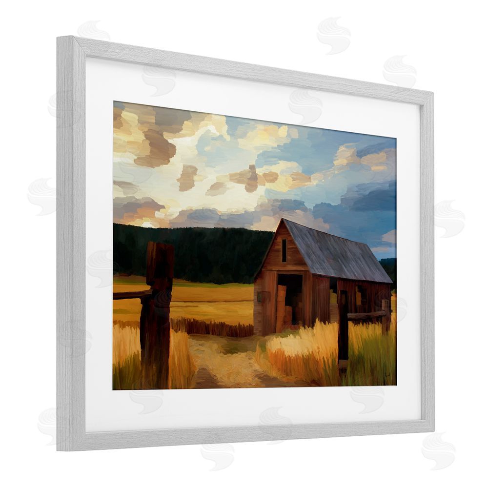 Renel Peters Harvest Time Autumn Barn Gray Framed Print Under Glass Wall Art