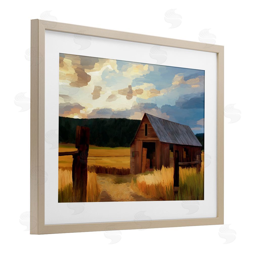 Renel Peters Harvest Time Autumn Barn Birch Framed Print Under Glass Wall Art