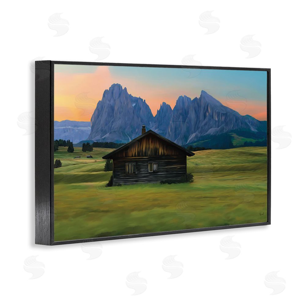 Renel Peters Solitary Cabin with Looming Cliffs Black Framed Giclee Wall Art Print