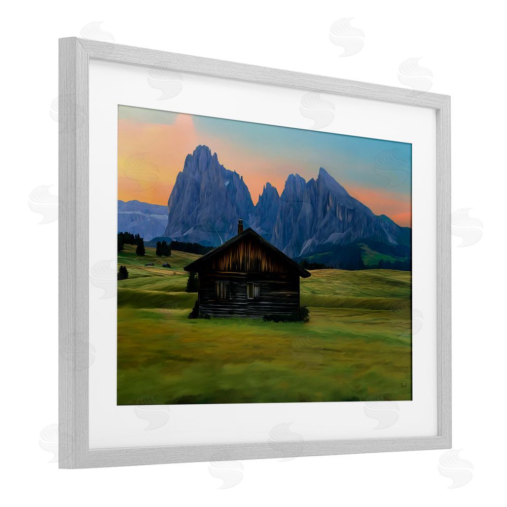 Renel Peters Solitary Cabin with Looming Cliffs Gray Framed Print Under Glass Wall Art