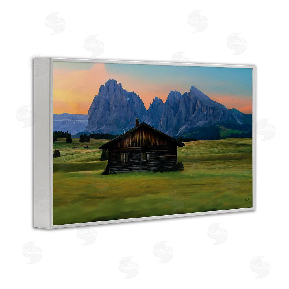 Renel Peters Solitary Cabin with Looming Cliffs White Framed Giclee Wall Art Print