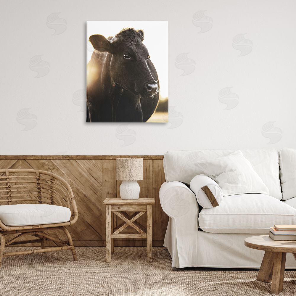 Leah Straatsma Bessie The Cow Portrait Stretched Canvas Wall Art in Room