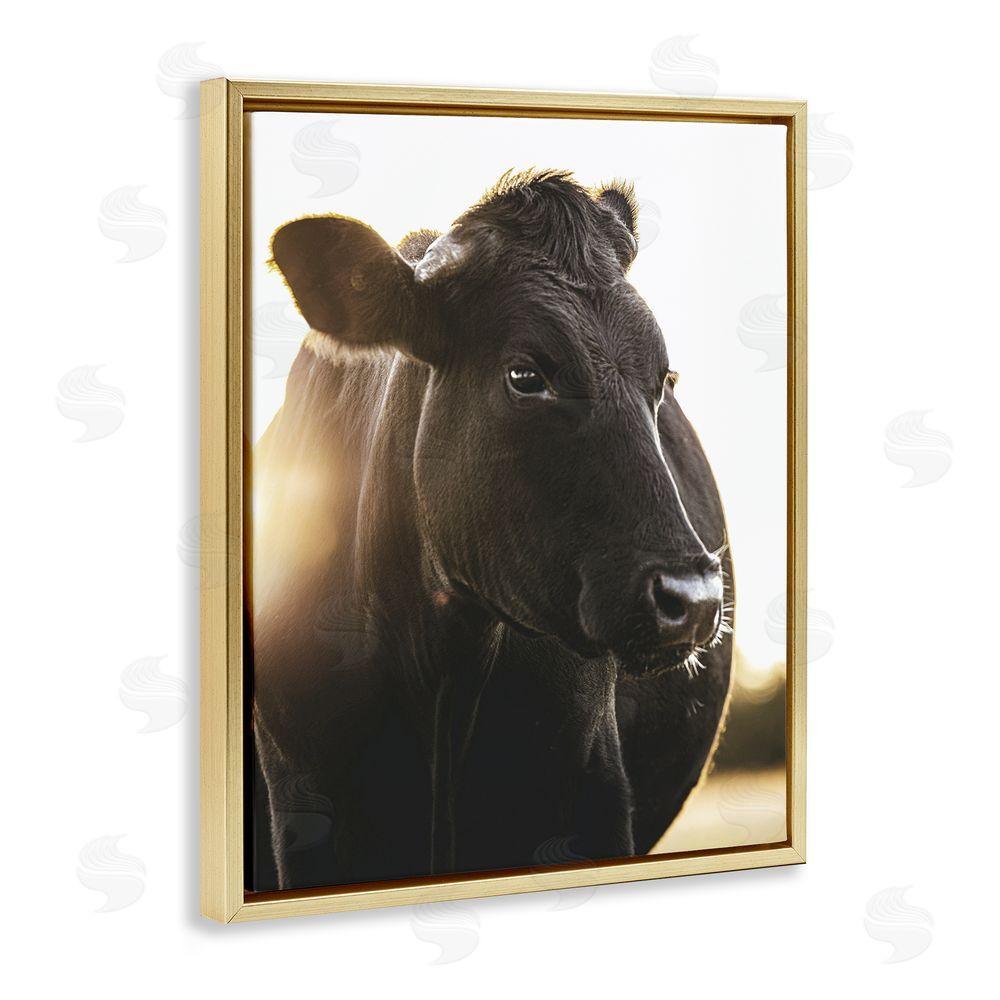 Leah Straatsma Bessie The Cow Portrait Gold Floating Frame Canvas Wall Art Print