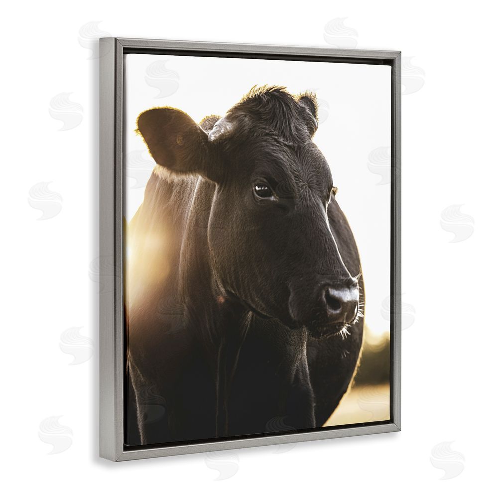Leah Straatsma Bessie The Cow Portrait Gray Floating Frame Canvas Wall Art Print