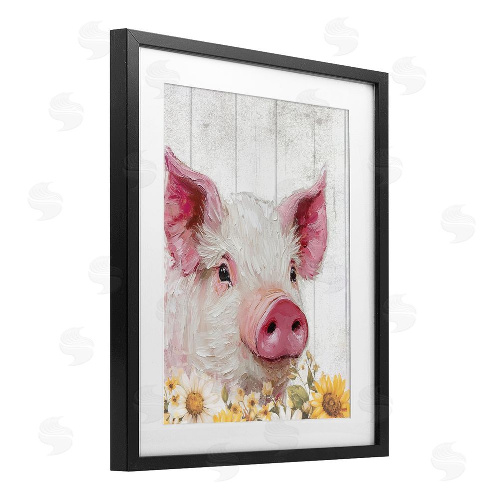 Christine Simpson Art Pig and Sunflowers Black Framed Print Under Glass Wall Art