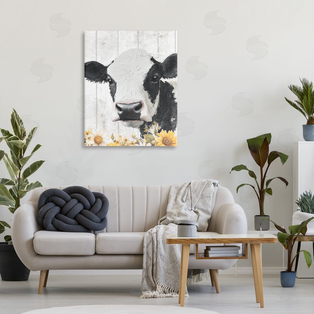 Christine Simpson Art Cow and Sunflowers Stretched Canvas Wall Art in Room