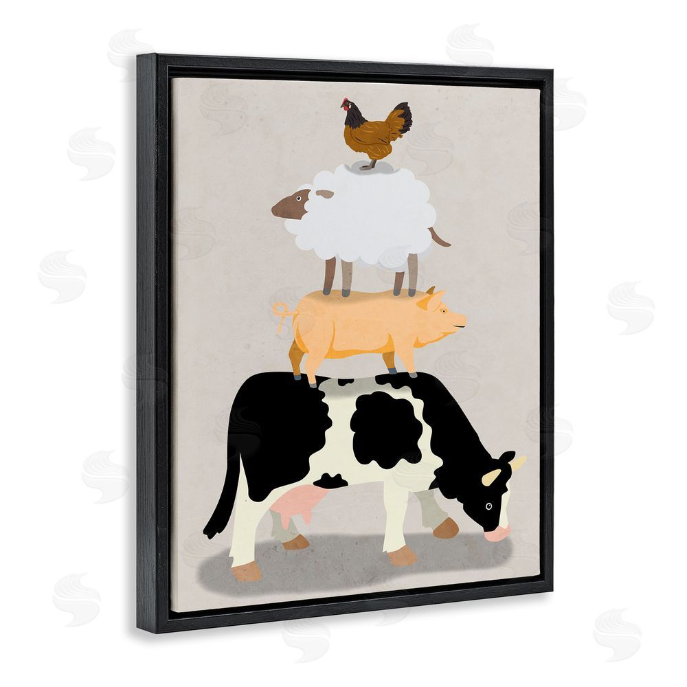 Marcus Prime Farm Stack over Beige Black Floating Frame Canvas Wall Art Print