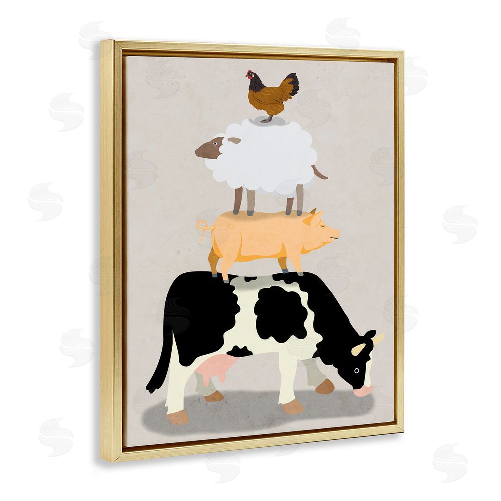 Marcus Prime Farm Stack over Beige Gold Floating Frame Canvas Wall Art Print