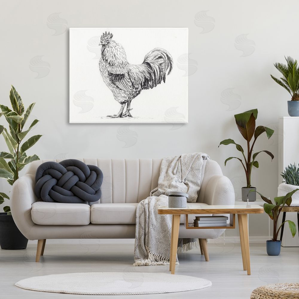 Leah Noel Art Rooster in Charcoal Stretched Canvas Wall Art in Room