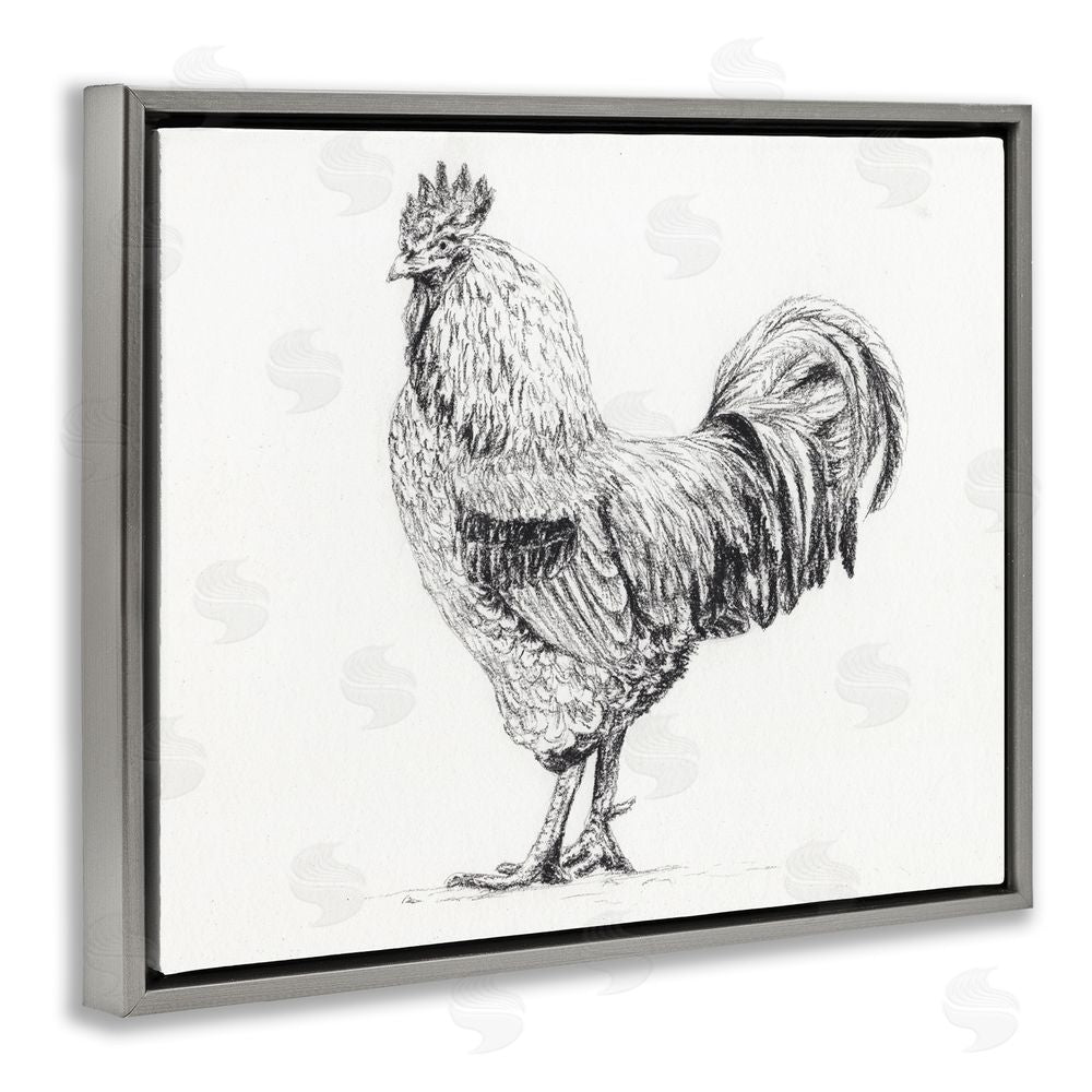 Leah Noel Art Rooster in Charcoal Gray Floating Frame Canvas Wall Art Print