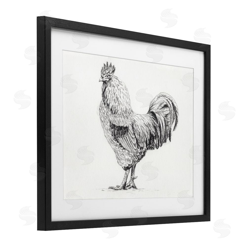 Leah Noel Art Rooster in Charcoal Black Framed Print Under Glass Wall Art