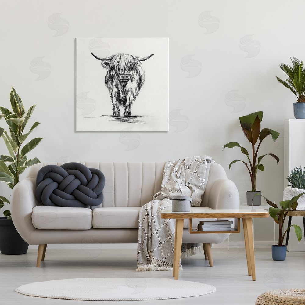 Leah Noel Art Highland Cow in Charcoal Canvas Wall Art Print in Room