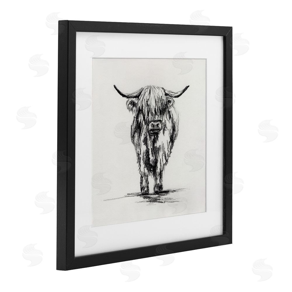 Leah Noel Art Highland Cow in Charcoal Black Framed Print Under Glass Wall Art