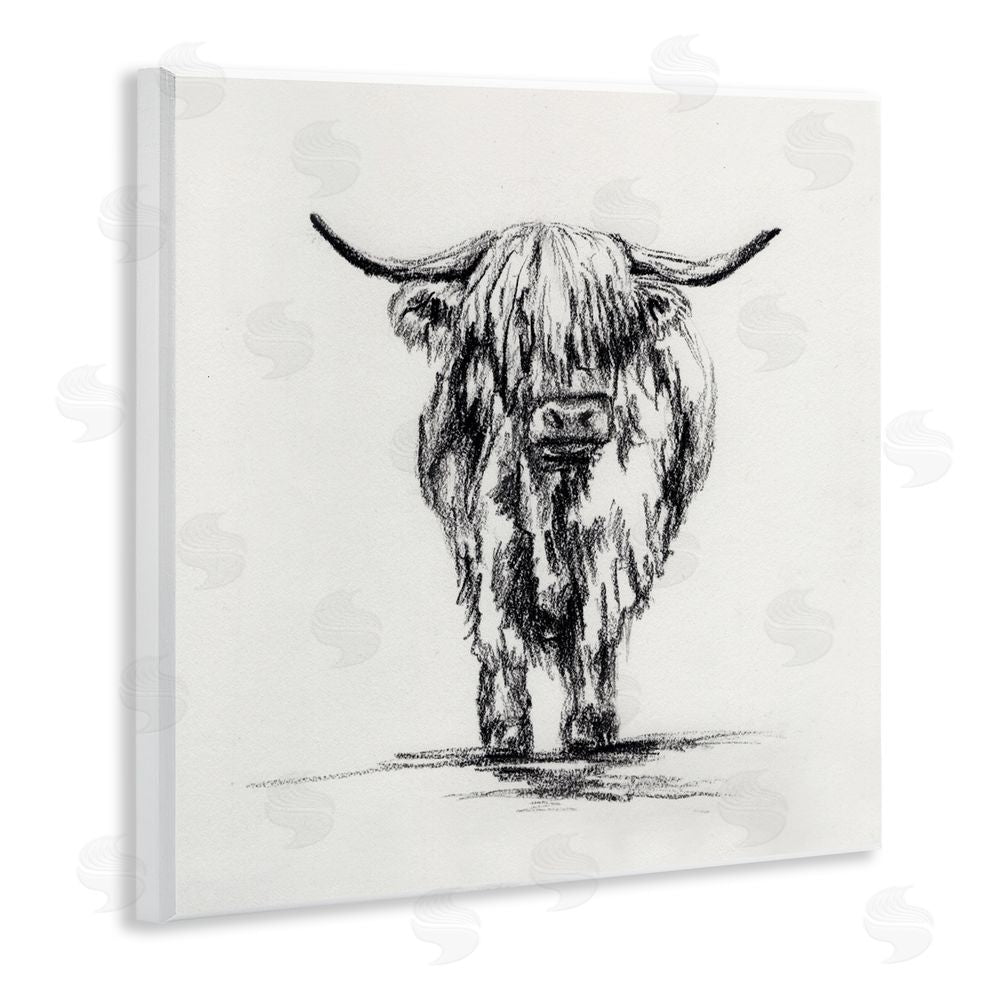 Leah Noel Art Highland Cow in Charcoal Wall Plaque Art Print