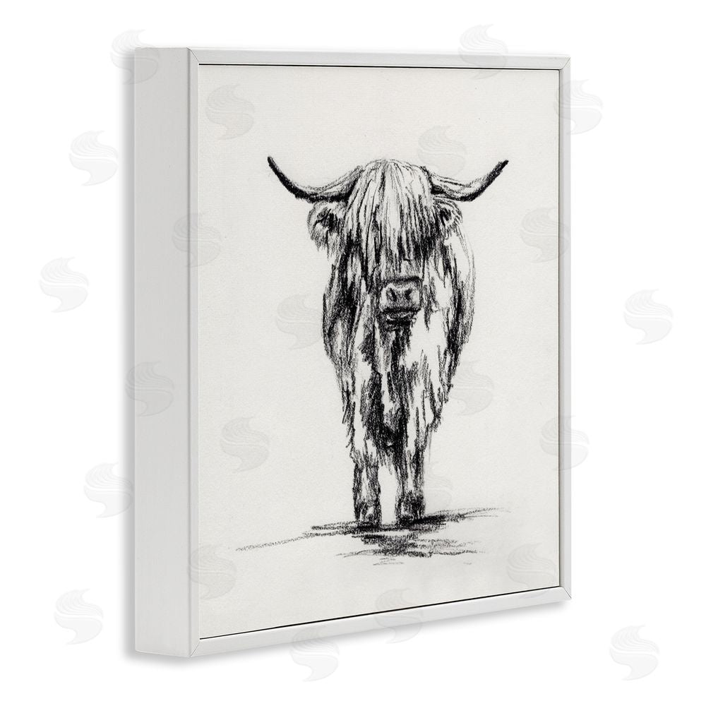 Leah Noel Art Highland Cow in Charcoal White Framed Giclee Wall Art Print