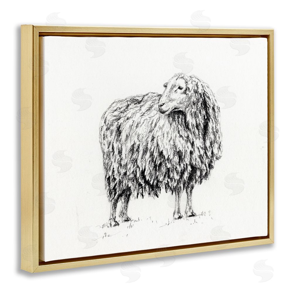 Leah Noel Art Sheep in Charcoal Gold Floating Frame Canvas Wall Art Print