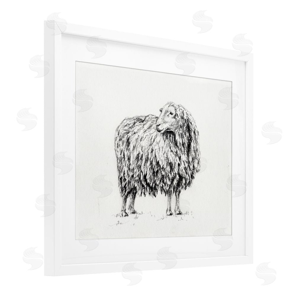 Leah Noel Art Sheep in Charcoal White Framed Print Under Glass Wall Art