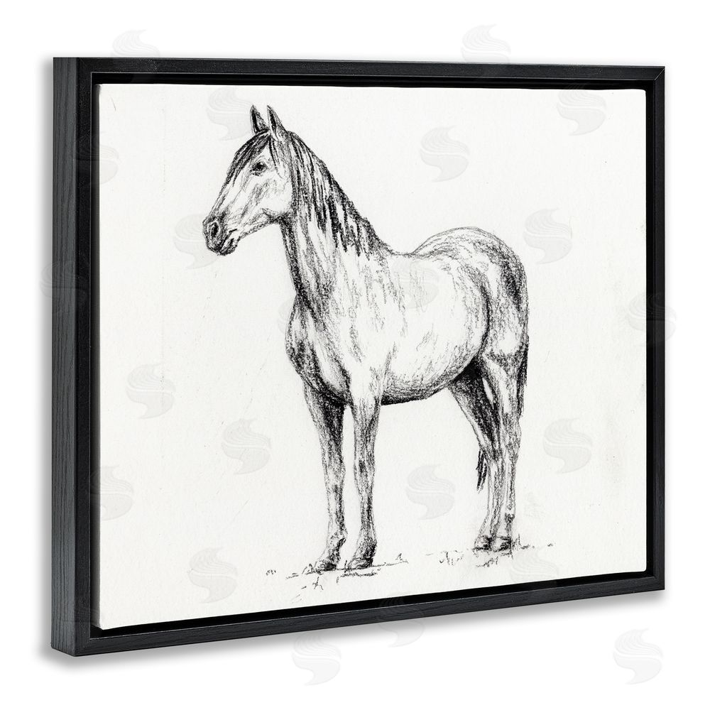Leah Noel Art Horse In Charcoal Black Floating Frame Canvas Wall Art Print