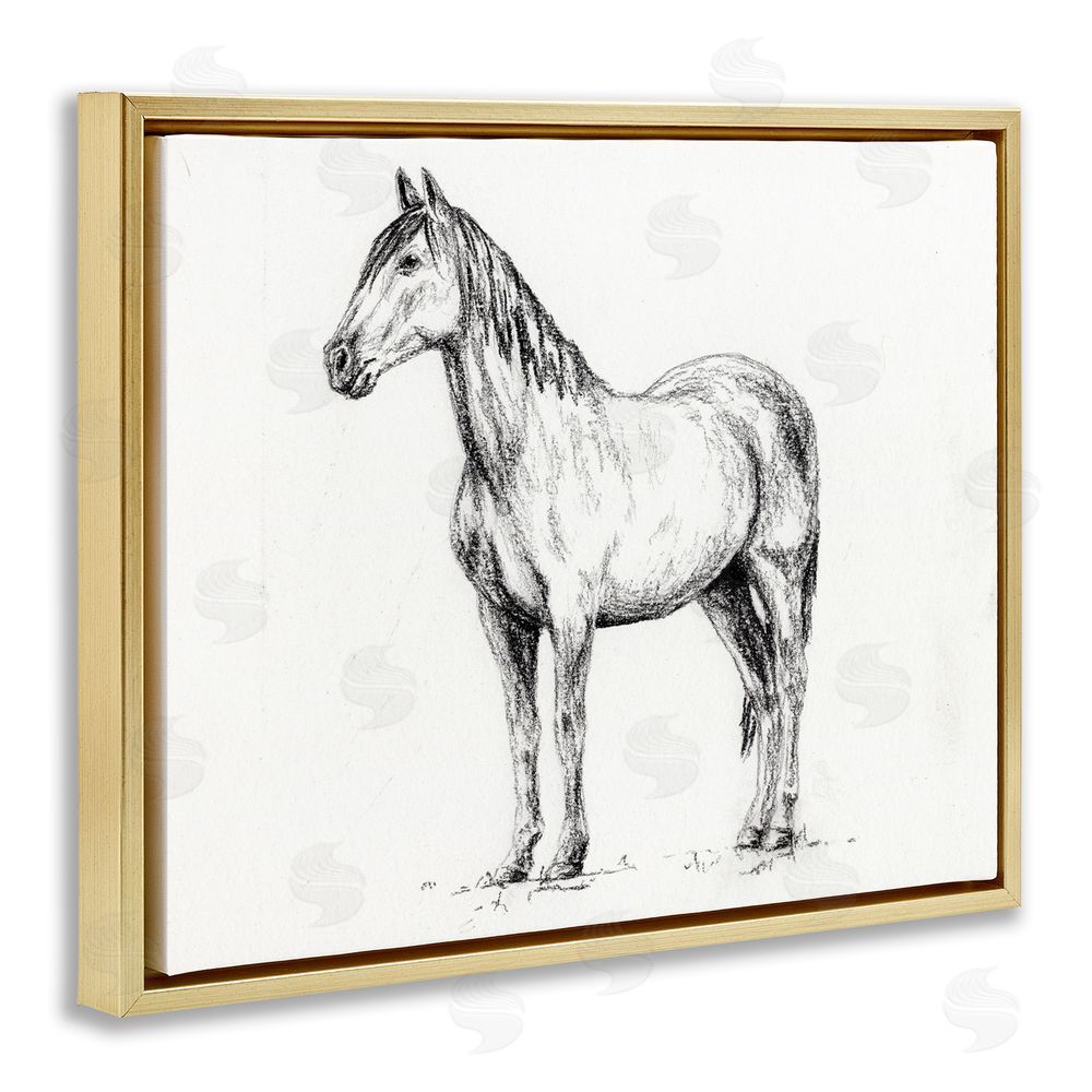 Leah Noel Art Horse In Charcoal Gold Floating Frame Canvas Wall Art Print