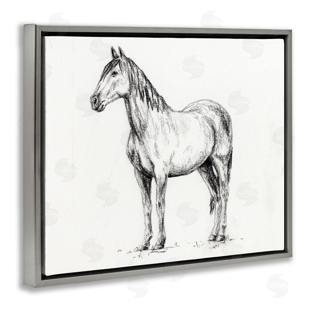 Leah Noel Art Horse In Charcoal Gray Floating Frame Canvas Wall Art Print