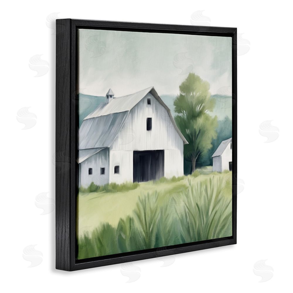 Kim Allen Farm Home White Barn Black Floating Frame Canvas Wall Art Print