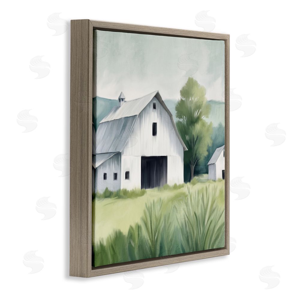 Kim Allen Farm Home White Barn Brown Floating Frame Canvas Wall Art Print