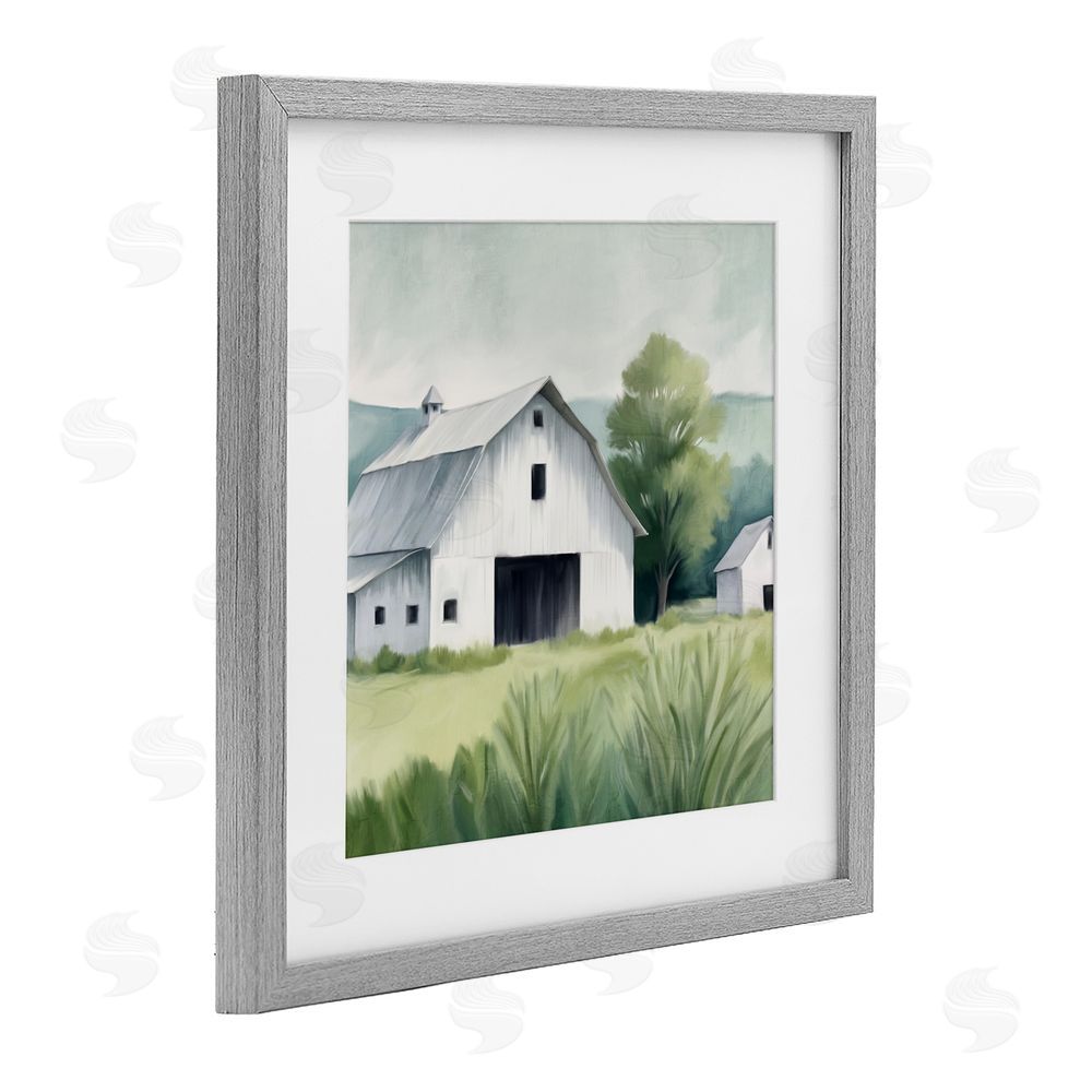 Kim Allen Farm Home White Barn Gray Framed Print Under Glass Wall Art