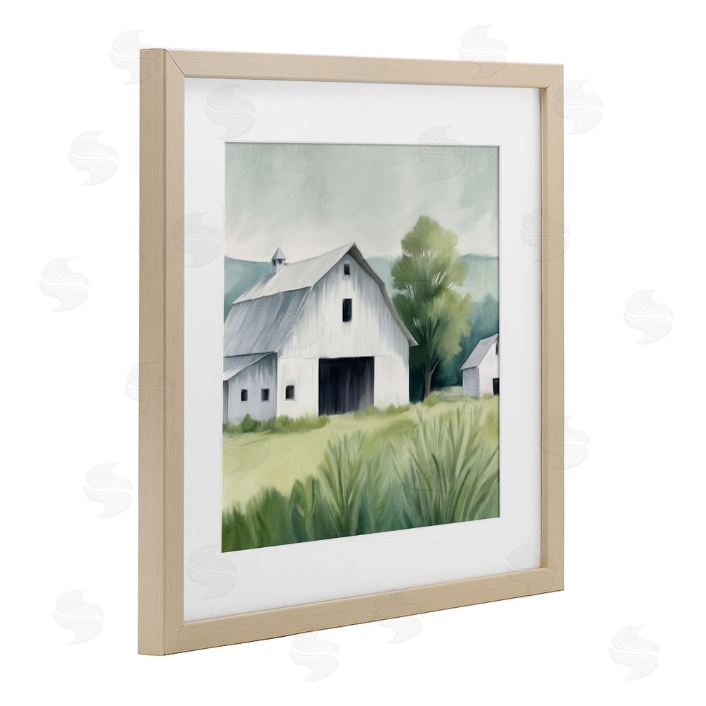 Kim Allen Farm Home White Barn Birch Framed Print Under Glass Wall Art