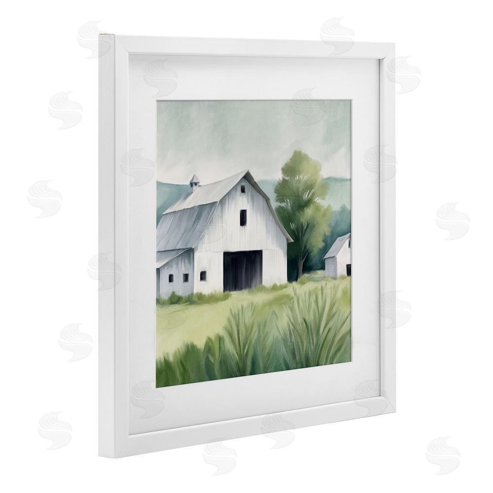 Kim Allen Farm Home White Barn White Framed Print Under Glass Wall Art