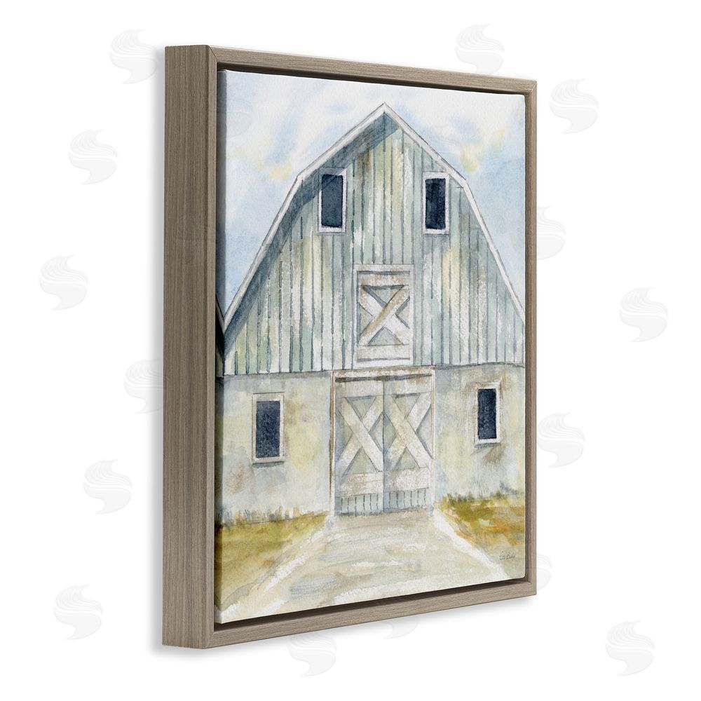 Patti Bishop Blue Gray Barn Brown Floating Frame Canvas Wall Art Print