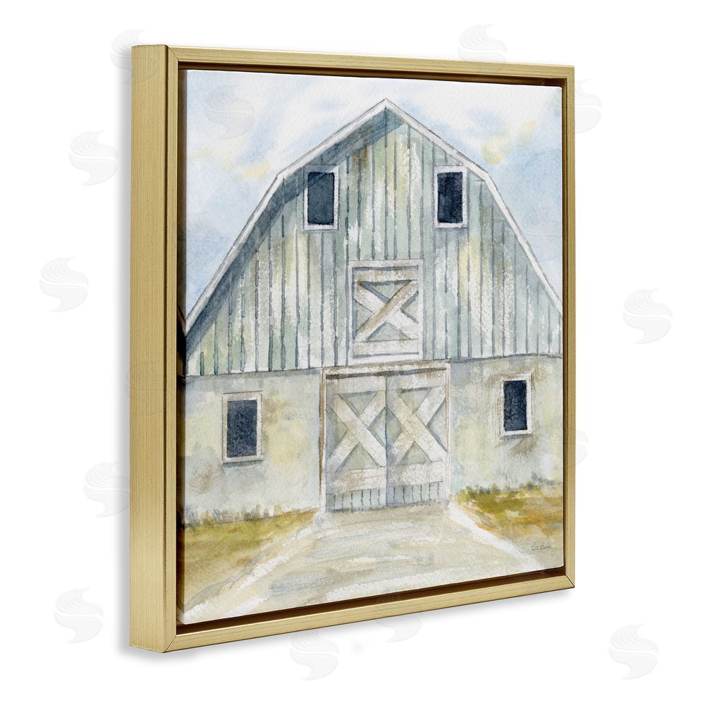 Patti Bishop Blue Gray Barn Gold Floating Frame Canvas Wall Art Print
