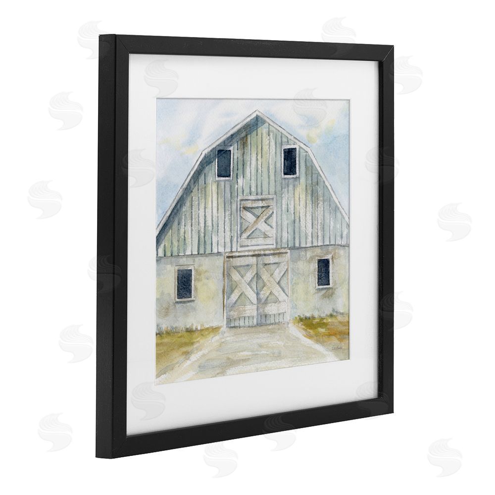 Patti Bishop Blue Gray Barn Black Framed Print Under Glass Wall Art