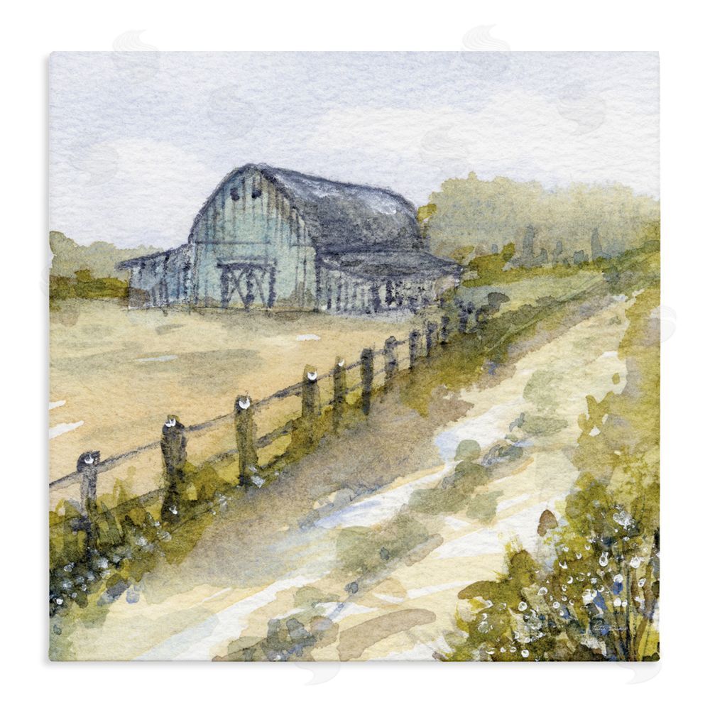 Patti Bishop Blue Barn Lane Stretched Canvas Wall Art