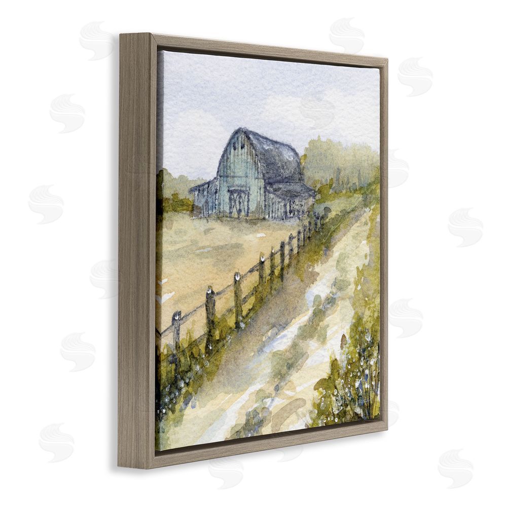 Patti Bishop Blue Barn Lane Brown Floating Frame Canvas Wall Art Print