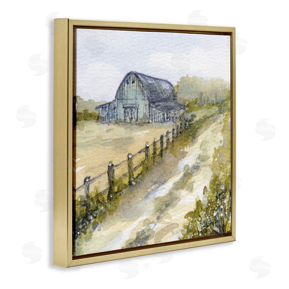 Patti Bishop Blue Barn Lane Gold Floating Frame Canvas Wall Art Print