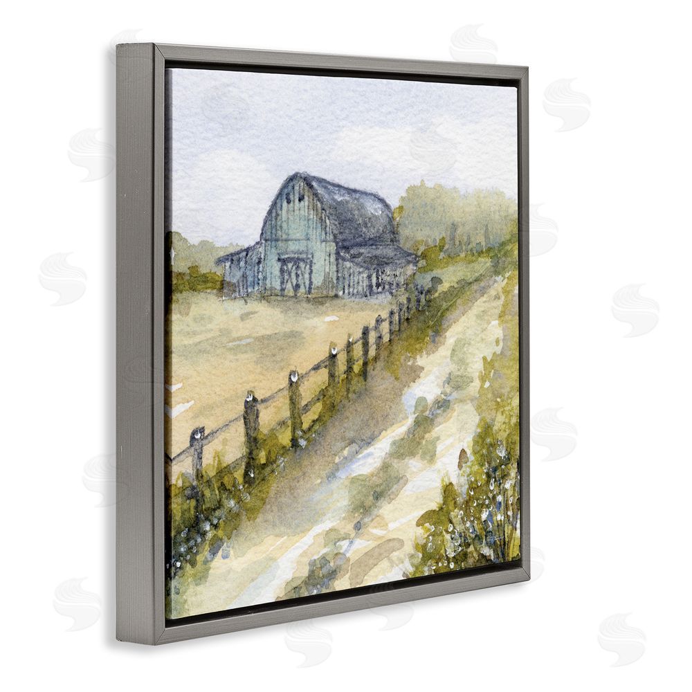 Patti Bishop Blue Barn Lane Gray Floating Frame Canvas Wall Art Print